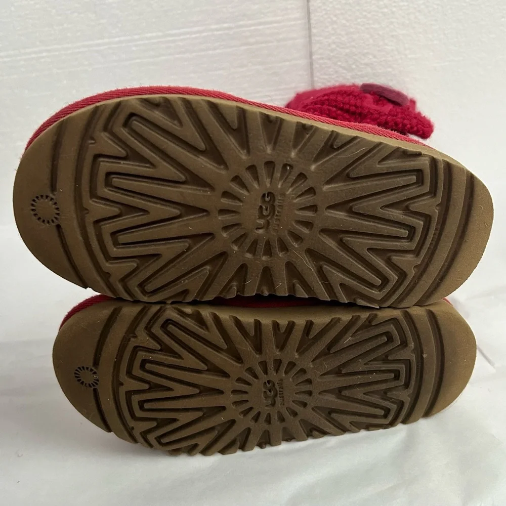 UGG Kids High Red Knit Boots with Multicolor Buttons‎